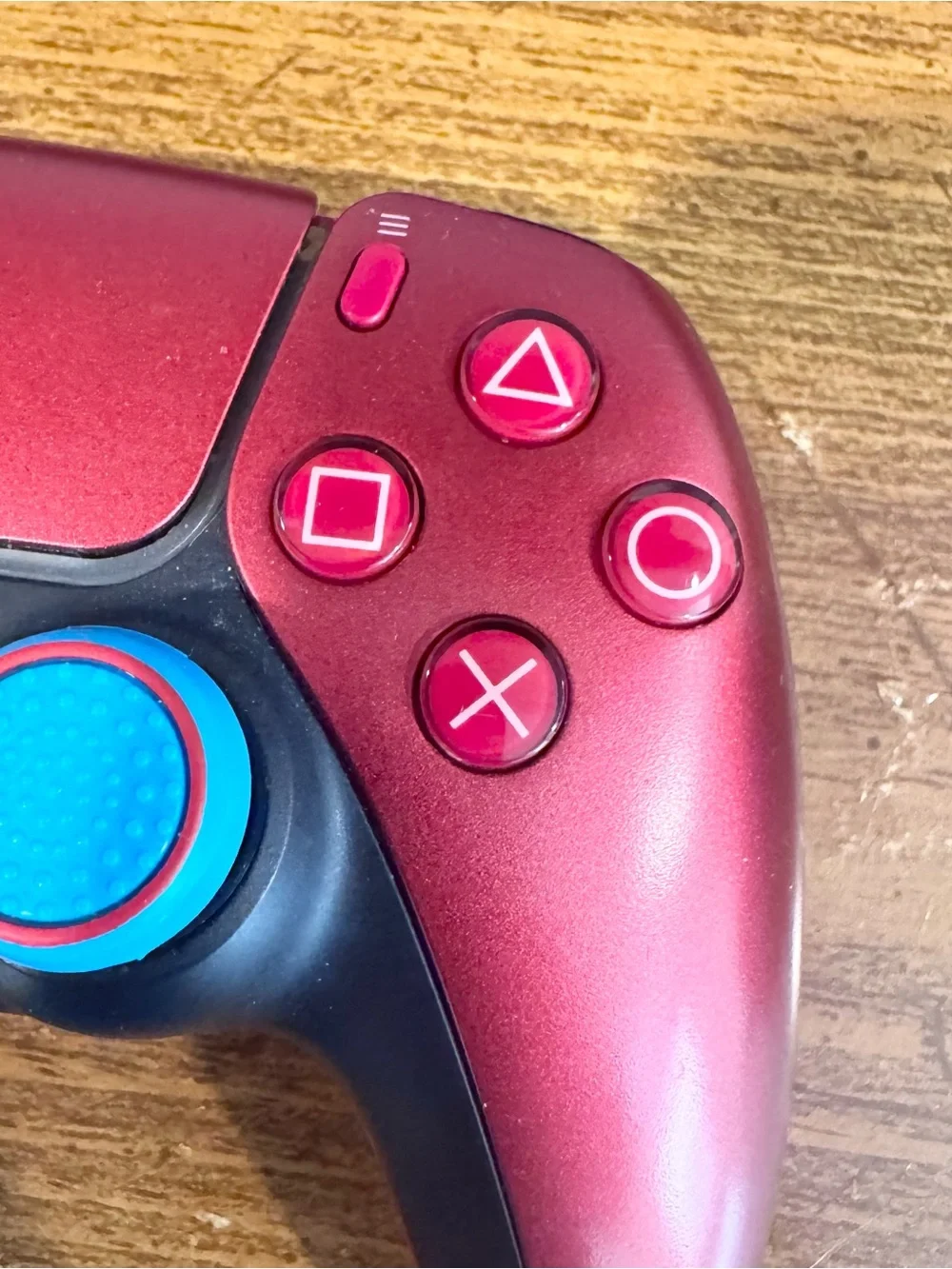 Sony Red Wireless Controller with Blue Thumb Grips